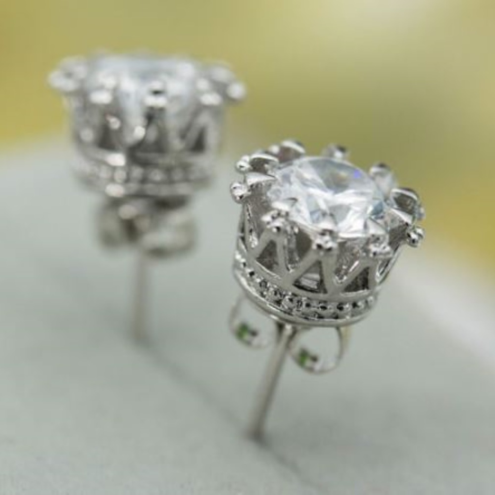 Princess Silver Filled Crystal CZ Crown Earrings - Picture 2 of 4
